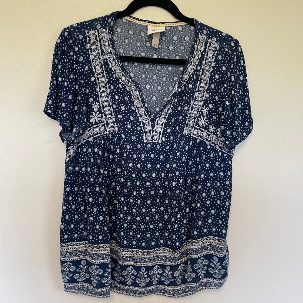 BOHO Peasant Hippie Embroidered KNOX ROSE Ditsy Floral Lg